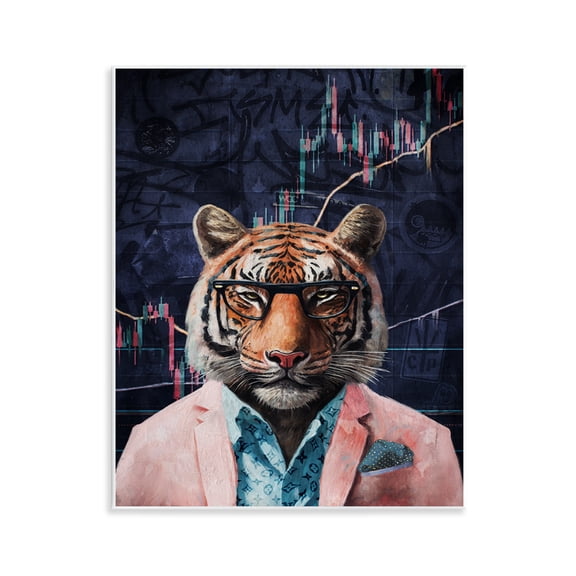 Stupell Industries Trendy Tiger on Abstract Animals Painting Unframed Art Print Wall Art, 11 x 14