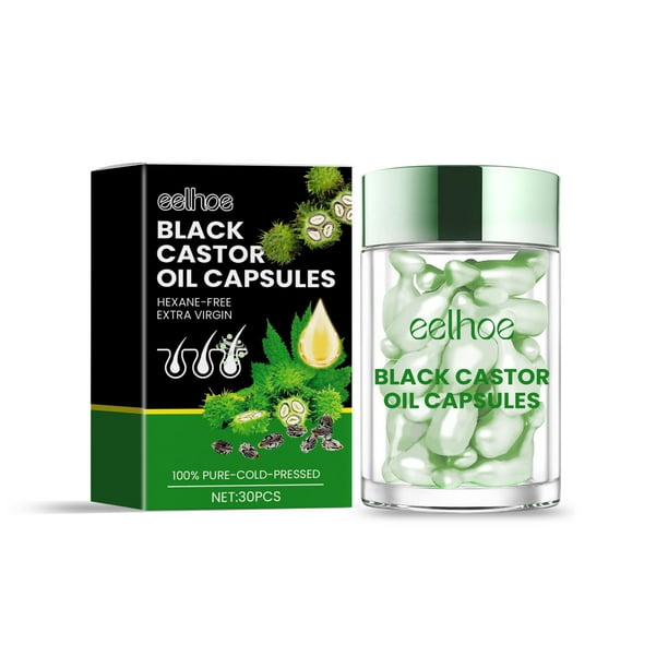 Cápsulas de aceite de ricino (30 unidades), aceite de ricino para masaje, cuidado del cabello, cuidado de pestañas, aceite para uñas (20 ml)