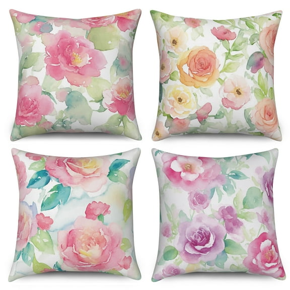 Pbobriich Spring Summer Oil Painting Pillow Covers 18x18 inch Set of 4 Floral Pillow Case for Farmhouse Sofa Living Room