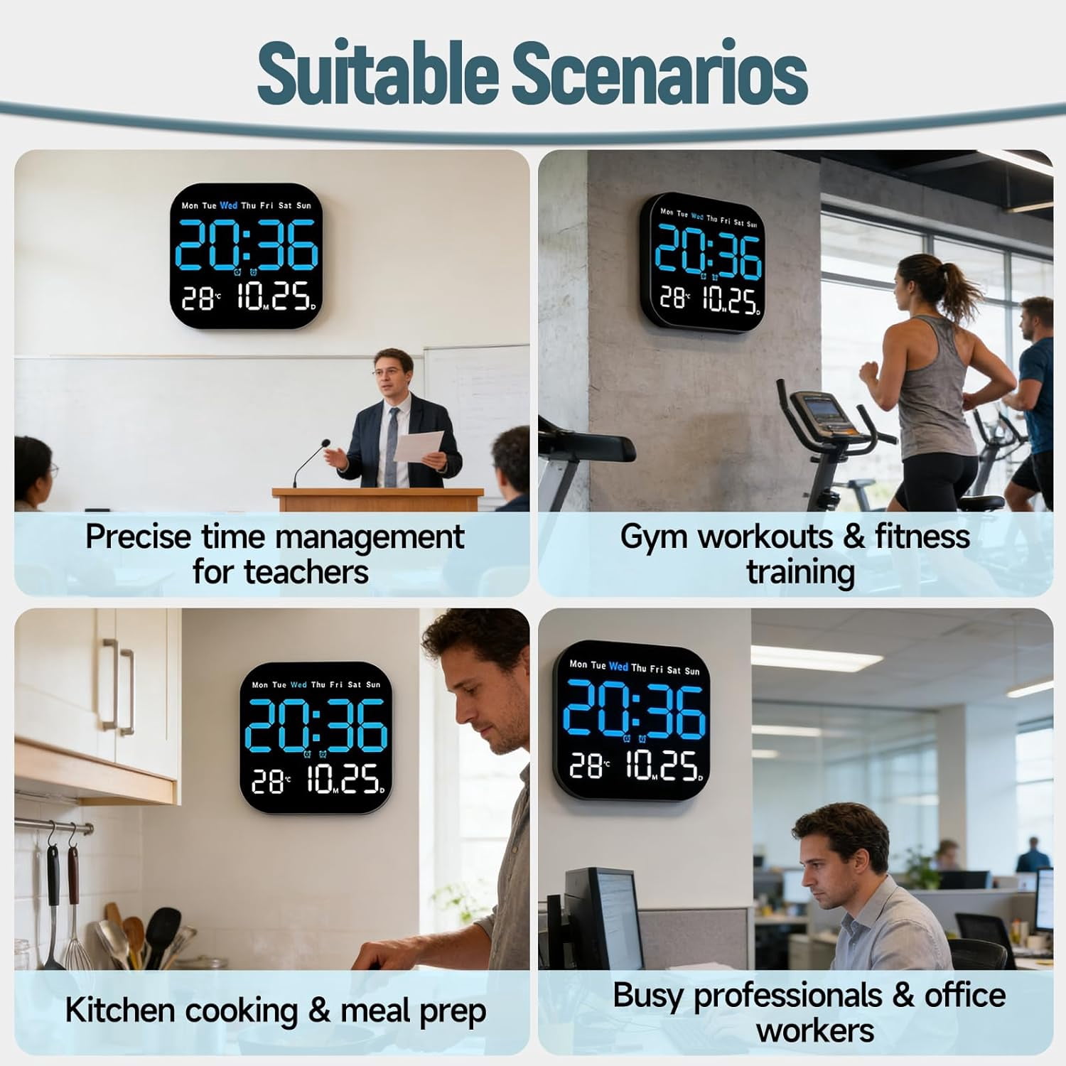 Hangable Standalone Square Clock - Large Digital Wall Clock with Remote, Auto-Dimming LED Display, Indoor Temperature Humidity Date Monitor, Modern Living Room Gadget, Office & Bedroom Decor