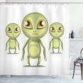 thumbnail image 1 of Alien Shower Curtain, Cartoon of Big Eyed Greenish Extraterrestrial Creatures Pattern, Fabric Bathroom Set with Hooks, 69W X 70L Inches, Avocado Green Mustard Dark Cocoa, by Ambesonne, 1 of 2