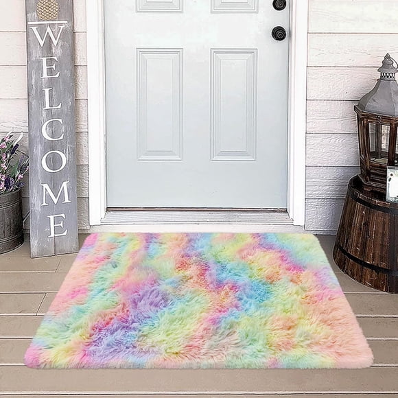 JiaoBaba Small Fluffy Rainbow Colorful Area Rug for Girls Bedroom 2x3 Mini Kawaii Tie Dye Rug Fuzzy Unicorn Throw Rug for Living Room Kids Nursery Baby Princess Room Home Decor Aesthetic Carpets