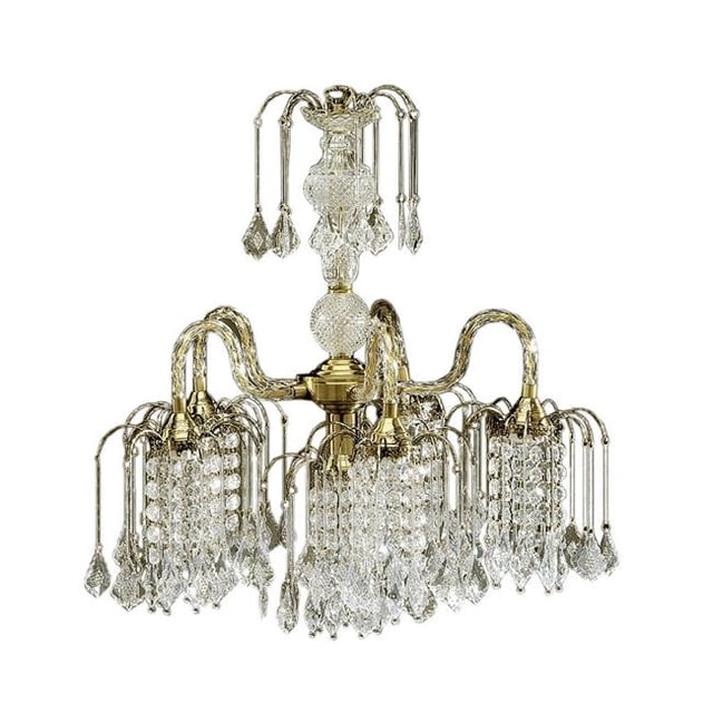 HomeRoots 468885 Two Tier Crystal & Brass Hanging Chandelier Light