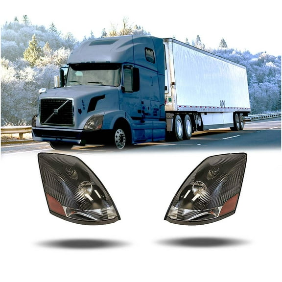 Left and Right Side Headlight Assembly Fits for Volvo VN1 (1997-2002), VN2 (2003 & Up), VNL (2005-2014), VNM (2004-2018) Replace 82329127, 82329124