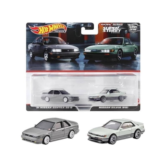 Minicoche Hot Wheels HYF04 Premium, paquete de 2 unidades, Nissan Sentra SE-R/Nissan Silvia (S13) del 91