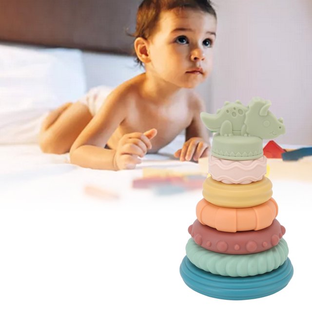 Anillos de apilamiento sensorial para bebés juguetes de apilamiento de dinosaurios para bebés Educativo saludable Cultivar la imaginación flexible para niños pequeños ANGGREK Otros