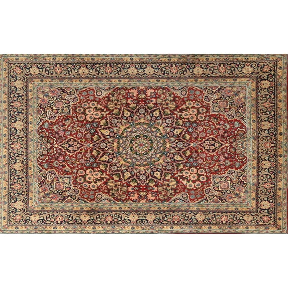 Ahgly Company Indoor Rectangle Traditional Sand Brown Medallion Area Rugs, 6' x 9'