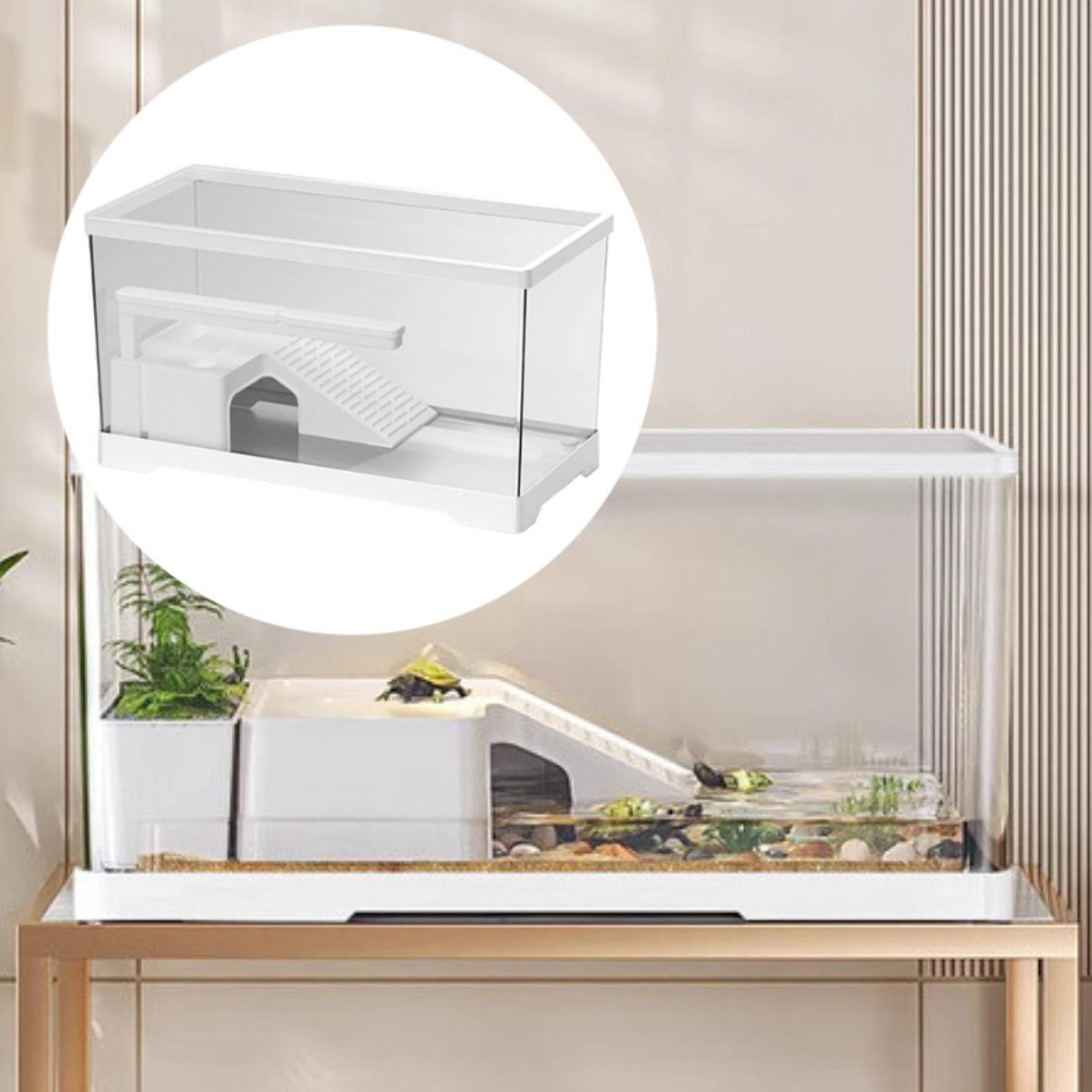 TOOYFUL Turtle Tank Aquarium Reptile Habitat Feeding Box Terrapin Resting Turtle Habitat Turtle Terrarium Indoor Decor Pets Accessory white