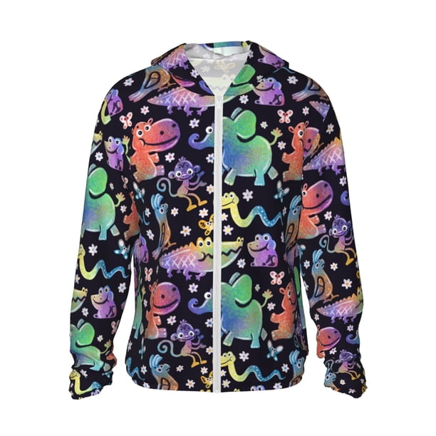 Balery Colorful Animals Sudadera ligera de manga larga con capucha y protección solar UPF 50+ para hombre y mujer, ideal para pesca y running-XX-Large