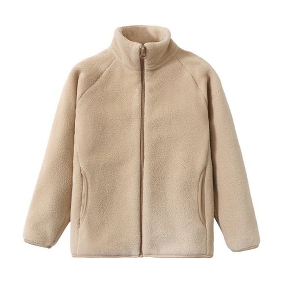 Ruyang Teens Sherpa Fleece Jackets Boys Girls Full Zip Polar Jacket Fall Winter Mock Neck Warm Fuzzy Coat Outwear Pocket
