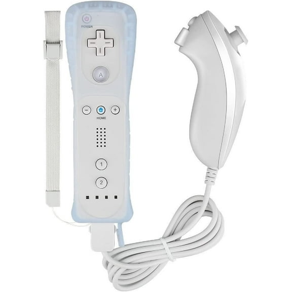 Wii Remote Controller and Nunchuck Compatible with Wii/Wii U Console,Gamepad with Motion Plus,Silicone Case and Wrist Strap,White