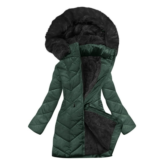 Yangnuo Womens Trendy Warm Comfy Faux Furry Hooded Puffer Jackets 2025 Women's Solid Color Long-sleeved Hooded Fashion-padded Jacket