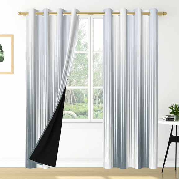 Nanqianyi Blue and Grey Stripe Ombre Blackout Curtains 42 X 96 Inch Length, Gradient Room Darkening Thermal Insulated Grommet Drapes for Bedroom, 2 Panels