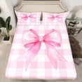 thumbnail image 2 of Castle Fairy Boys Girls Cute Ribbon Bow Queen Sheet Sets,Pink White Checkered Bed Set, 2 of 7