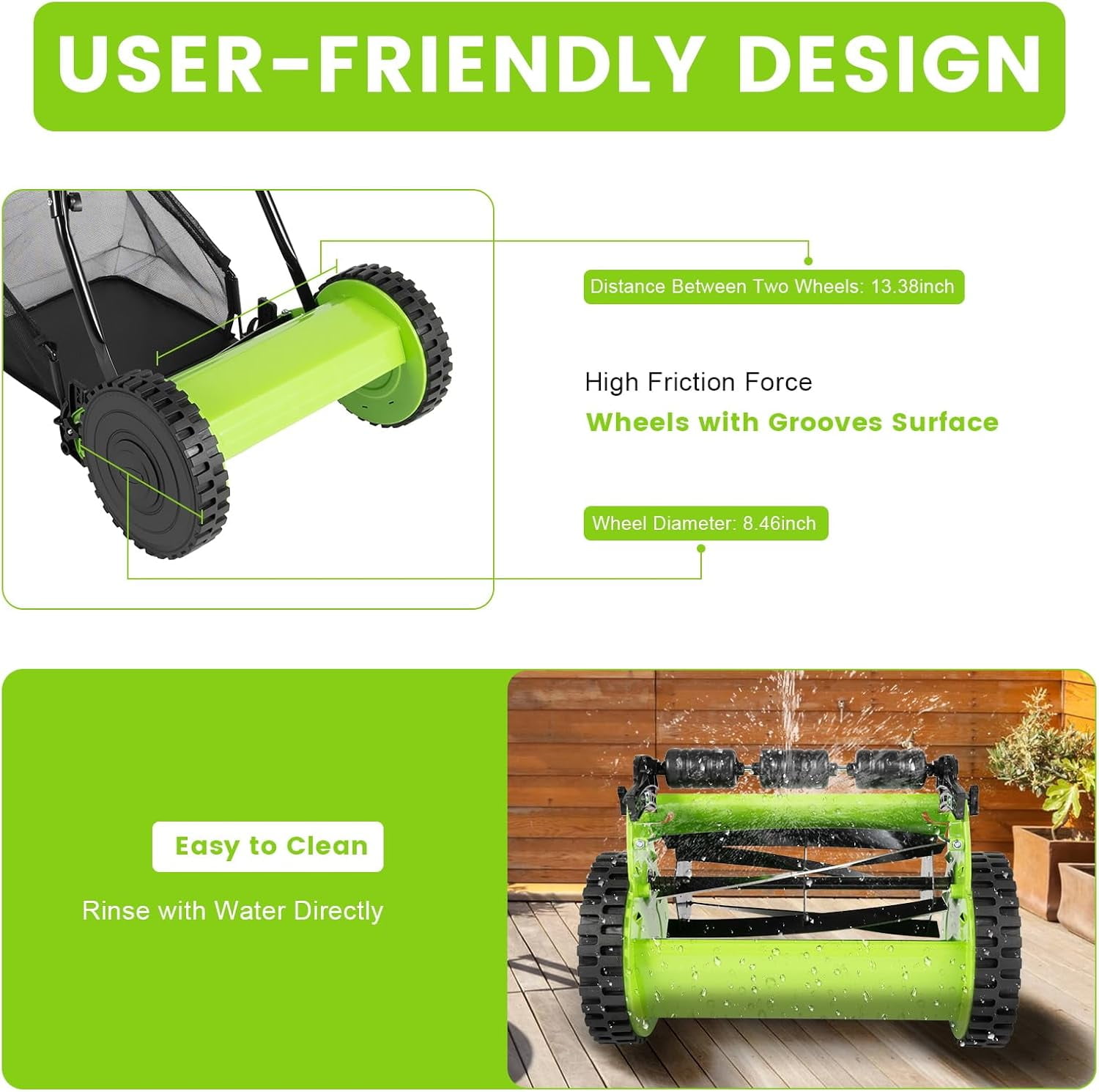 Miumaeov Push Lawn Sweeper,12inch Leaf & Grass Collector,Manual Lawn Mower with Five Blades,5-Blade Cordless Manual Reel Lawn Mower (12inch)
