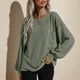 thumbnail image 2 of Jersey de mujer con cuello redondo y mangas largas abullonadas, dobladillo suelto, Top informal de Color puro con bolsillo verde XL, 2 of 6