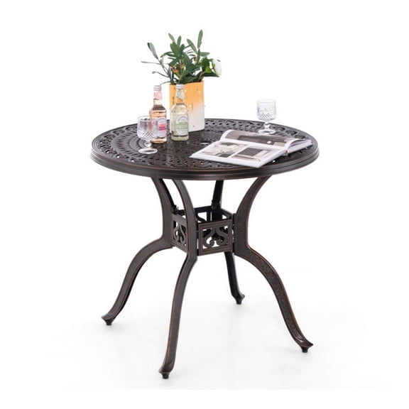 31.5" Cast Aluminum Table Patio Round Dining Table with Umbrella Hole
