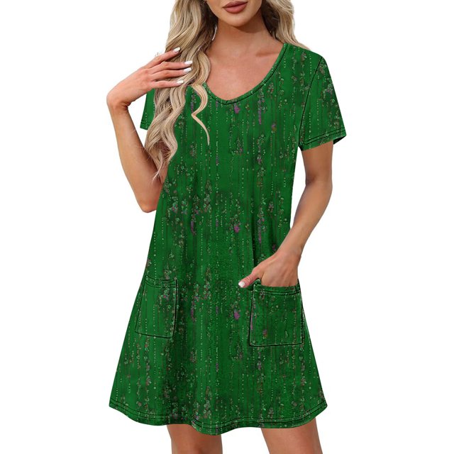 Liquidation d'Été 2025! Robe Grande Taille pour Femmes, Liquidation de Robe d'Été pour Femmes, Mode Féminine Robe Décontractée à Manches Courtes Imprimée Col en V