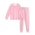 thumbnail image 5 of SERTG Girls Solid Color Long Sleeve Top and Pants Set Round Neck Homewear Spring Fall Comfortable Two-Piece Outfit for Kids(Pink,13-14 Years), 5 of 8