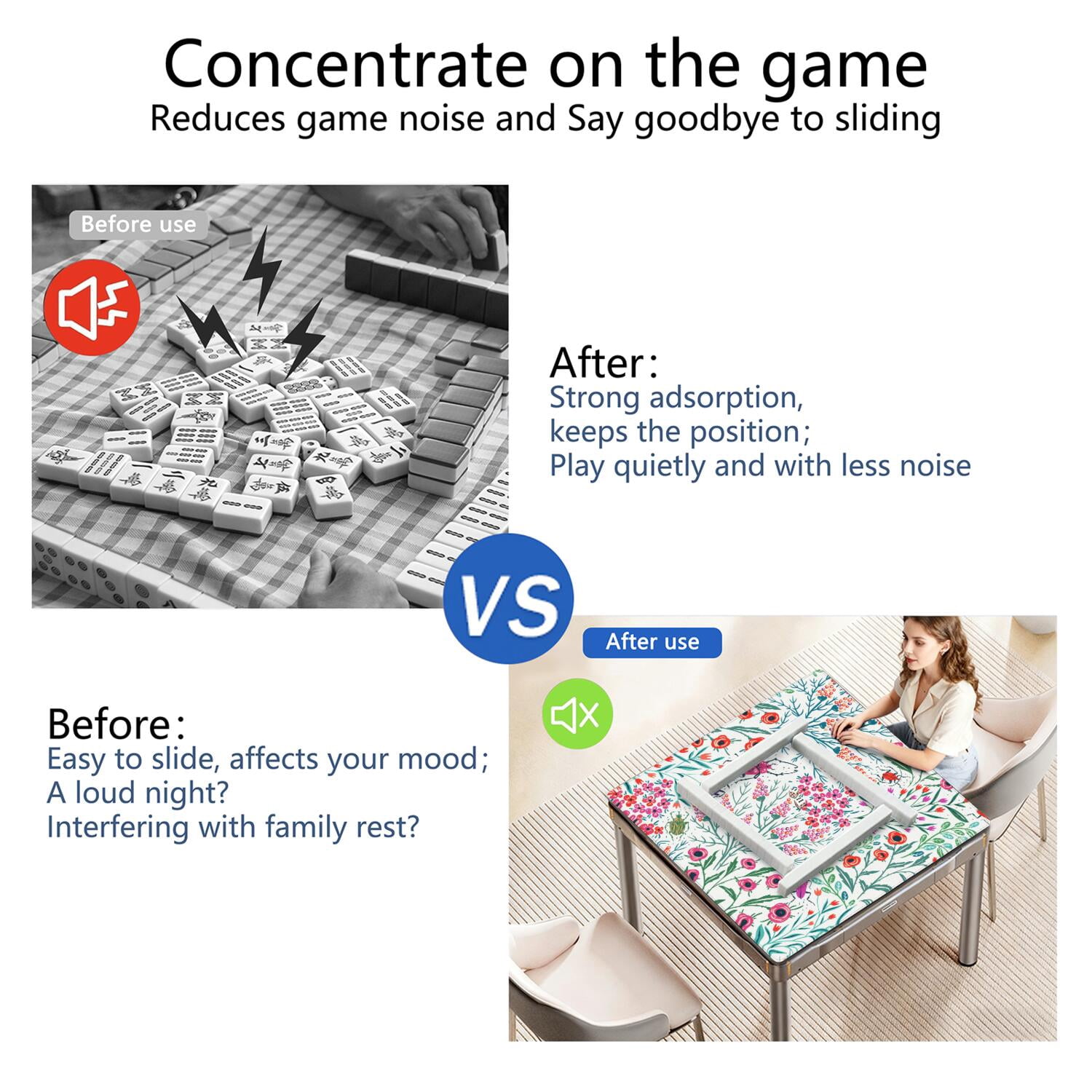 Floral Rubber Table Mat 31.5x31.5 Inches for Adult Game Night Primary Use for Mahjong Tiles Secondary Use for Cards and Boards