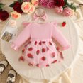 thumbnail image 6 of Tisuna Romper For Baby Girls Long Sleeve Strawberry Print Bodysuit Dress With Headband Cute Snap Closure Party Jumpsuit, Size 0-18 Months, Pink, 6 of 9