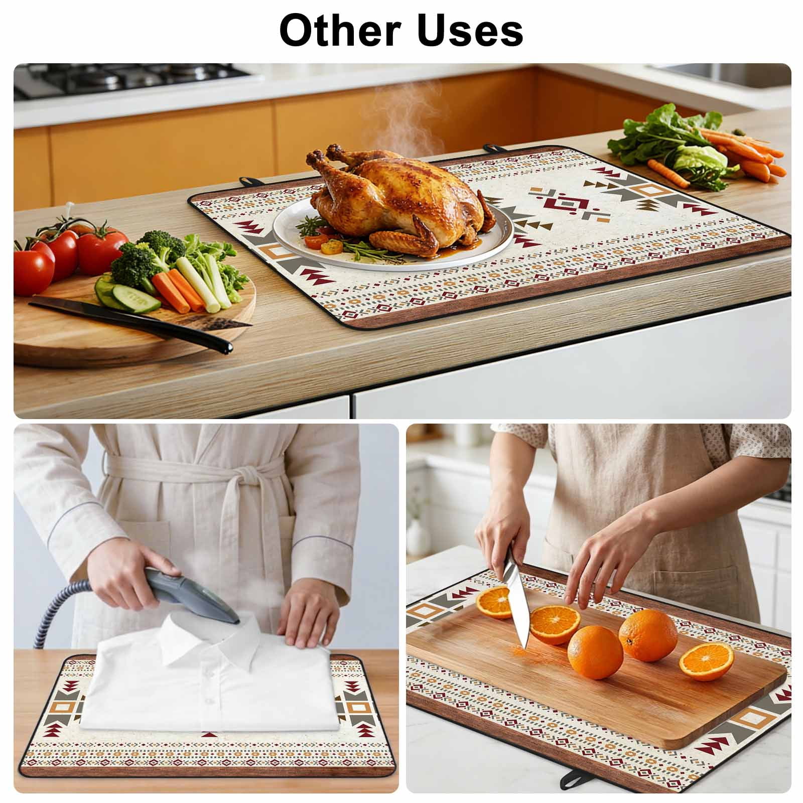 Boho Geometric Stove Top Cover for Electric Stove, Heat-proof & Non Slip Glass Top Stove Cover Protector, Modern Brown Abstract Art Western Southwest Kitchen Flat Cooktop Rubber Mat 24x21 Inches