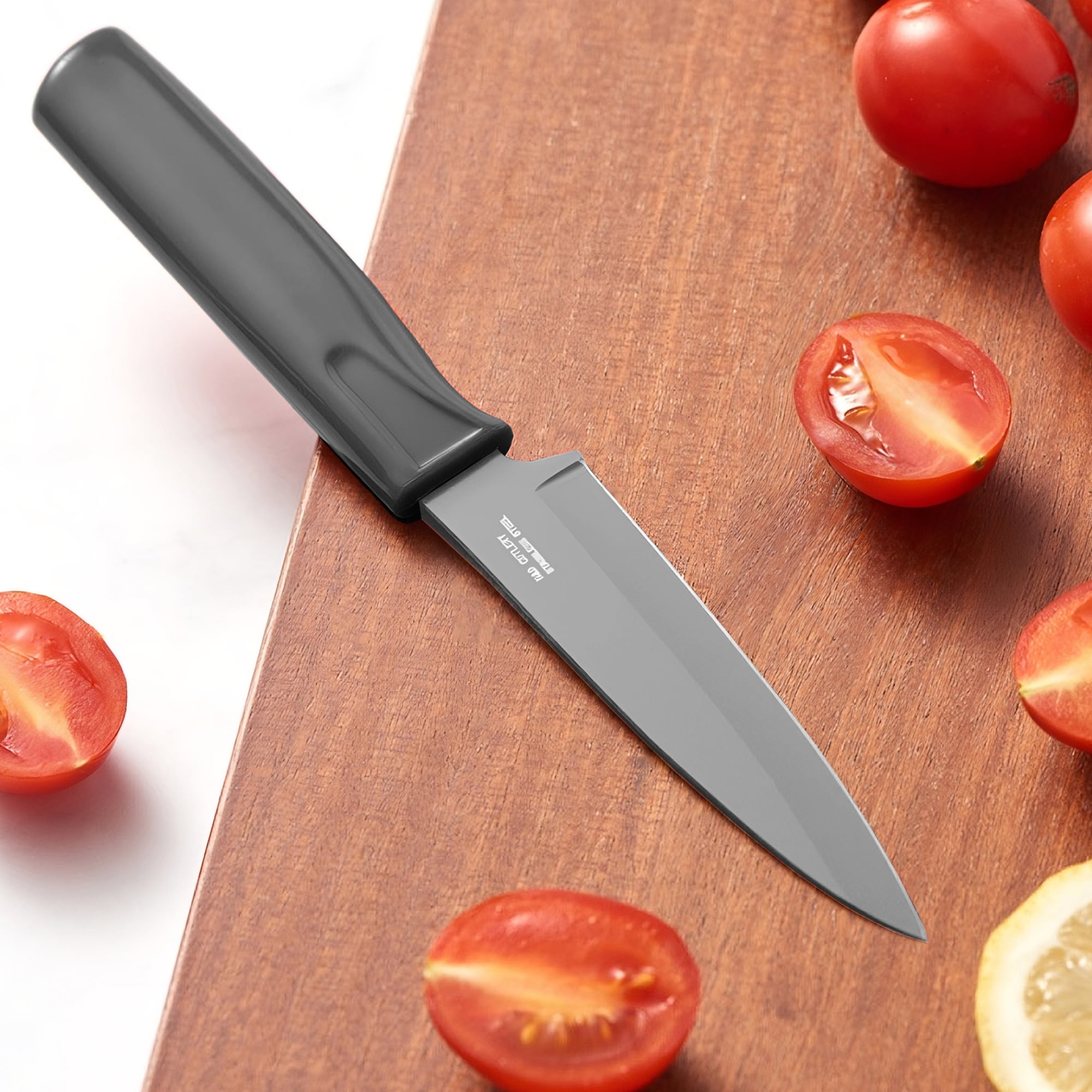 3 Pack Paring Knife with Safety Sheath, Fruit Knife with 4 inch Stainless Steel Blade, Nonstick Silicone Coated Knife for Kitchen, Fruits, and Vegetables (Black & Gray & Yellow)
