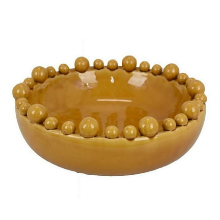 Benjara Saul Decorative Bowl, 16 Inch Yellow Ceramic Body, Bubble Design Edges