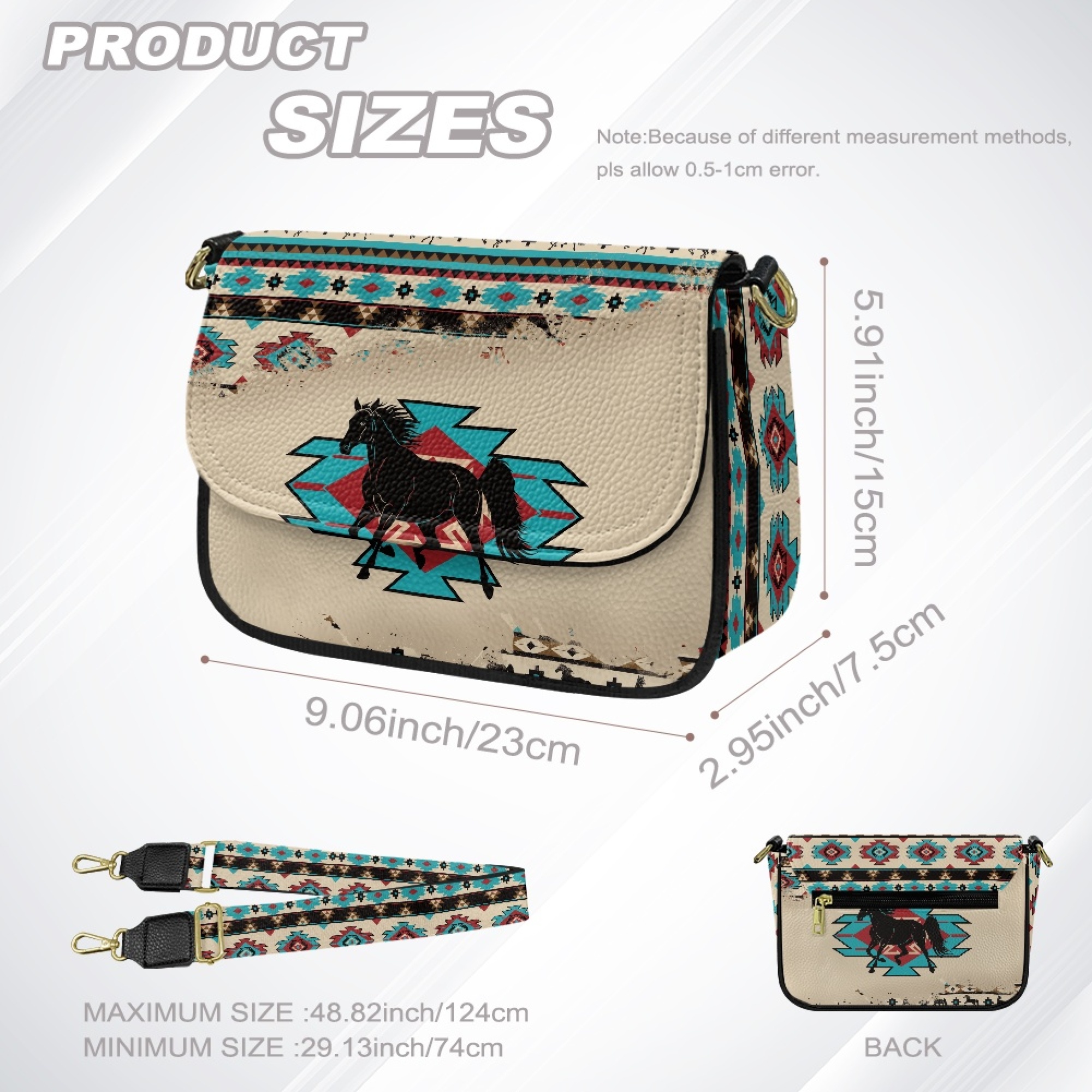 TSOVTHRID Aztec Tribal Horse Print Crossbody Purse for Women, PU Leather Cell Phone Purse, Trendy Crossbody Bags, Handbags Shoulder Bag for Travel Party