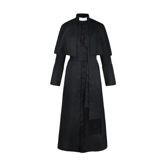 Disfraz de sacerdote de Halloween con collar cruzado Unisex Hombres Mujeres Sólido Largo Padre Vicar Tomshoo  Negro/S