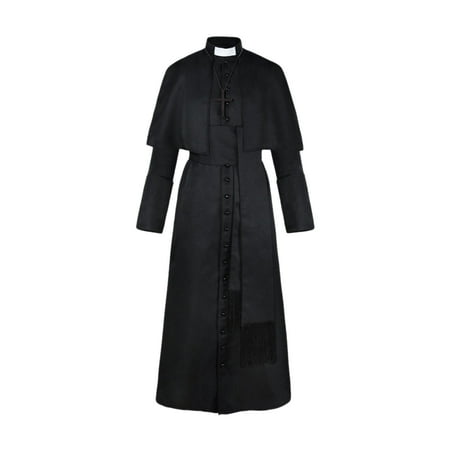 

Priest Costume With Cross Necklace Unisex Men Women Solid Long Father Vicar Fancy Dress Outwear Medieval Priest Costumes Party Props