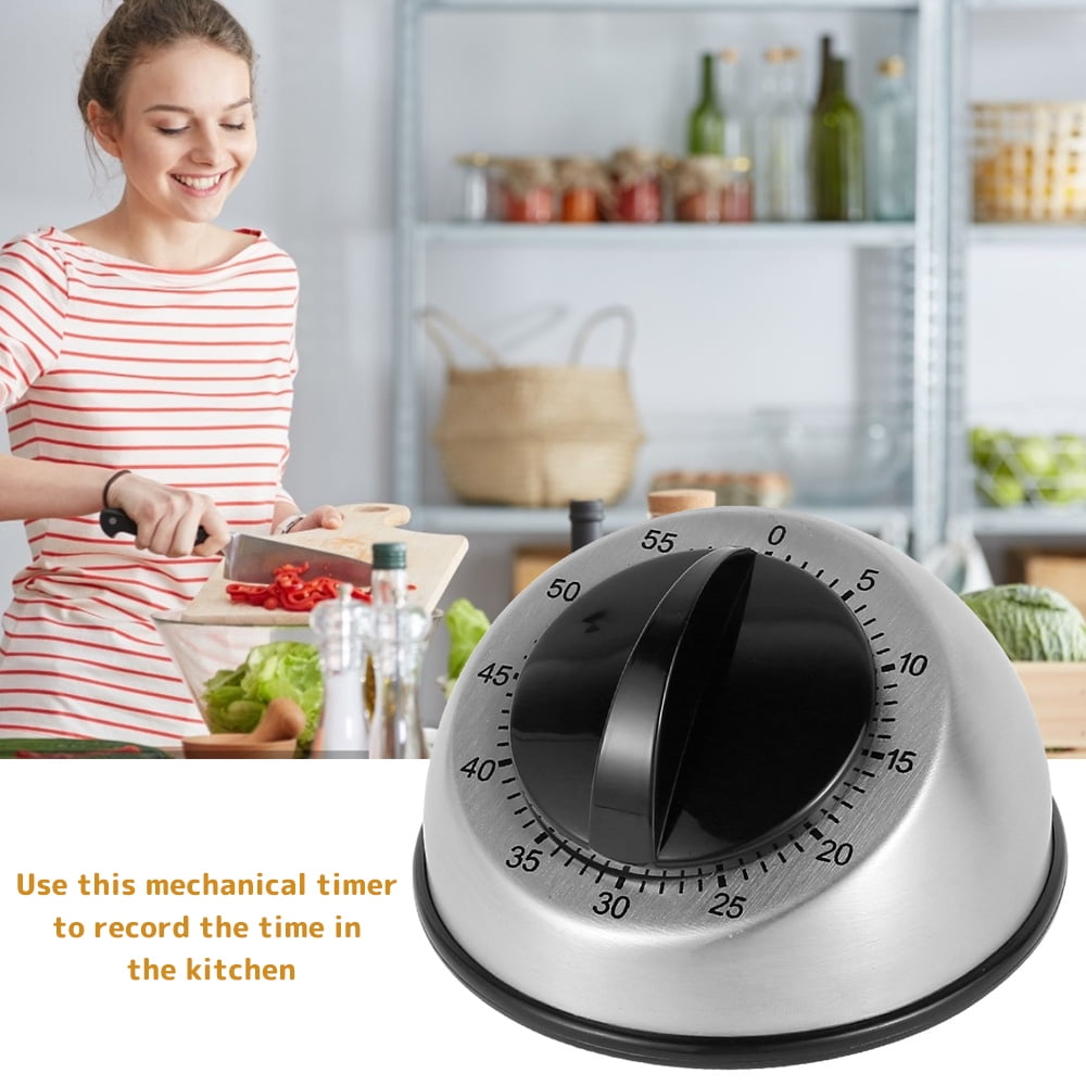 Long Ring Metal Bell Kitchen Cooking Timer 60-Minute Analog Mechanical -  1pc New