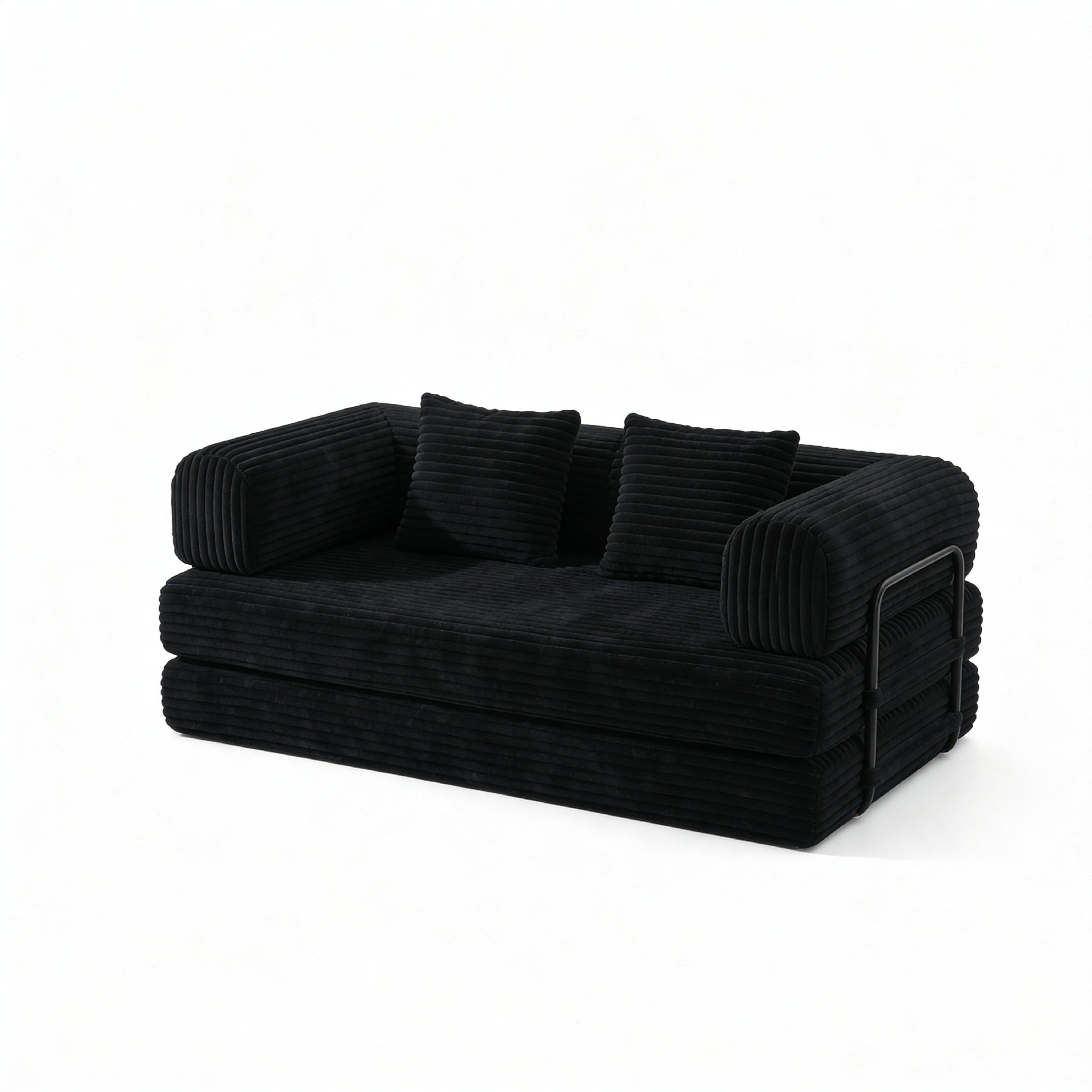 Convertible Sofa Bed, Floor Sofa with Pillow Back Support and Corduroy Fabric, No Assembly Required Design for Living Room, Black