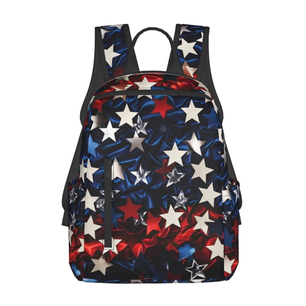 Fotbe Red Blue White Stars Mochila Ligera para Hombres y Mujeres - Duradera y Resistente al Agua, Ideal para Escuela, Trabajo, Viajes y Uso Diario