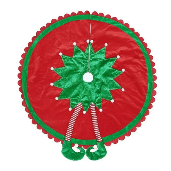Christmas Tree Skirt With Candy Striped Legs, Small Velvet Xmas Tree Rug For Tabletop Tree, Red And Green Tree Skirt Christmas Decor Xmas