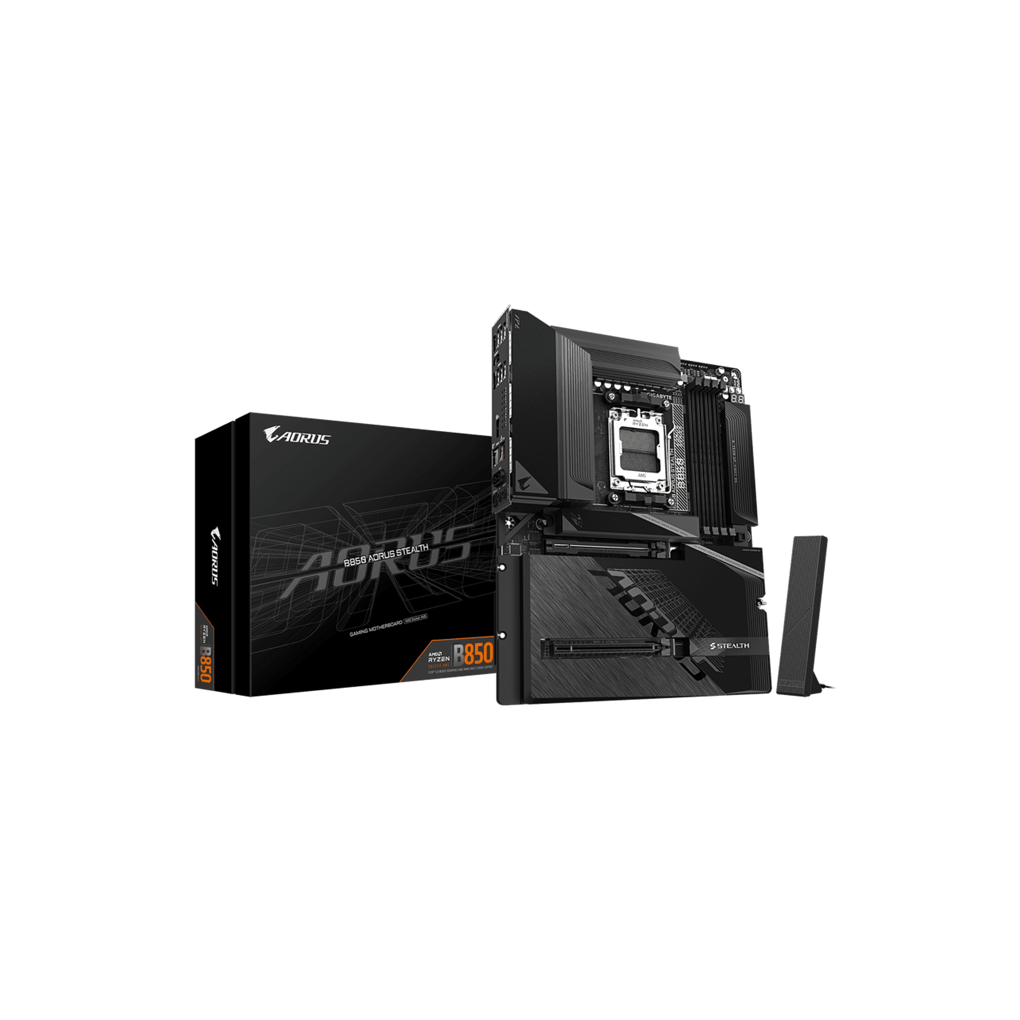 GIGABYTE B850 AORUS STEALTH AMD AM5 ATX Motherboard, Supports AMD Ryzen 9000/8000/7000 Series Processors, DDR5, 14+2+2 Power Phase, 4x M.2, PCIe 5.0, USB-C, WIFI7, 5GbE LAN, EZ-Latch, 5-Year Warranty