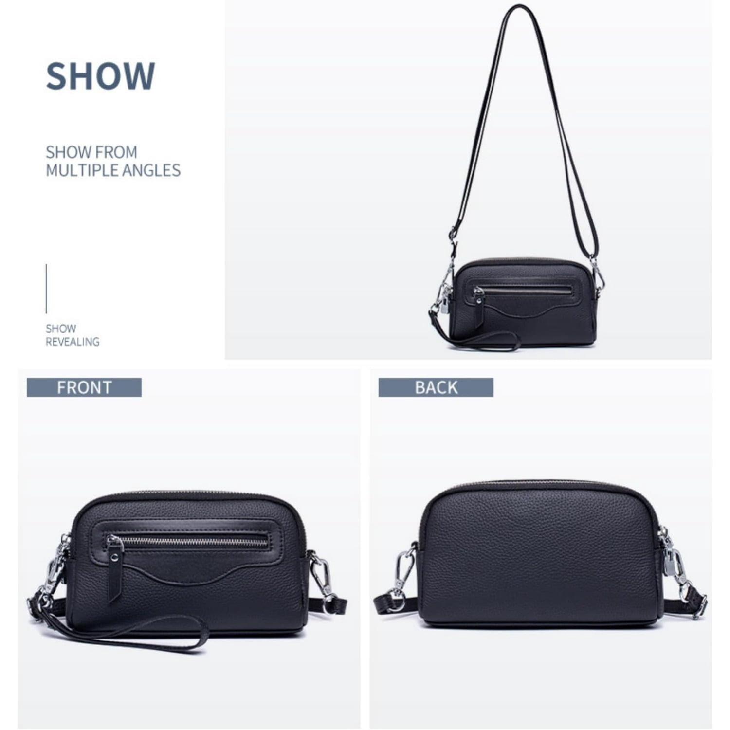 Wristlet Wallet for Unisex Genuine Small Crossbody Women Bags Double Zipper Pocket Cell Phone Pounch