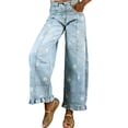 thumbnail image 2 of sicmoss Women's Blue Cotton Barrel Jeans Y2K Wide Leg Baggy Ruffle Hem with Pockets, 2 of 7