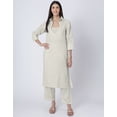 thumbnail image 2 of Moomaya Exclusive, Stylish 3-Pc Indo-Western Kurta & Pants Set, Designer Cotton Slub Outfit with Pockets, 2 of 9