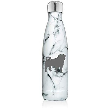 

17 oz. Double Wall Vacuum Insulated Stainless Steel Water Bottle Travel Mug Cup Pug (Black White Marble)