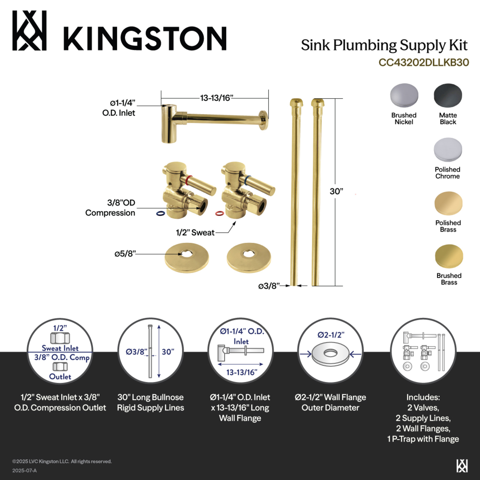 Kingston Brass CC43207DLLKB30 Trimscape Modern Plumbing Sink Trim Kit with Bottle Trap in Brushed Brass