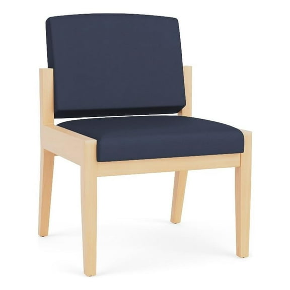 Amherst Wood Reception Waiting Armless Guest Chair / Natural Wood / Blue