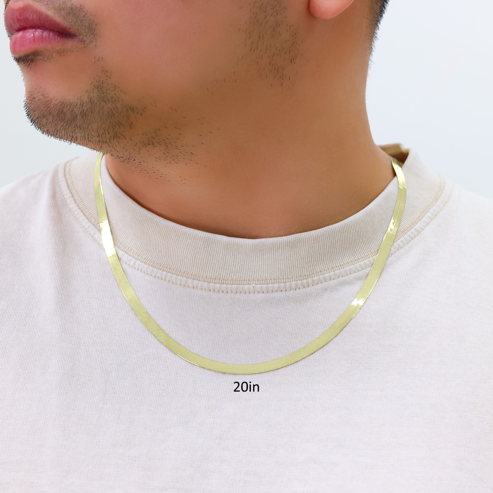 Nuragold 14K Real Yellow Gold Solid Herringbone Flexible Chain Necklace 14"-24" (3mm-7mm) Italian Jewelry for Men & Women