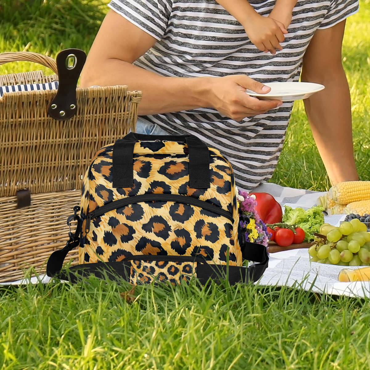 Herdesigns Leopard Print Insulated Lunch Bag for Women Men Adults Large Reusable Lunch Box Wild Animal Cheetah Skin Pattern Leakproof Cooler Tote Bags with Adjustable Shoulder Strap