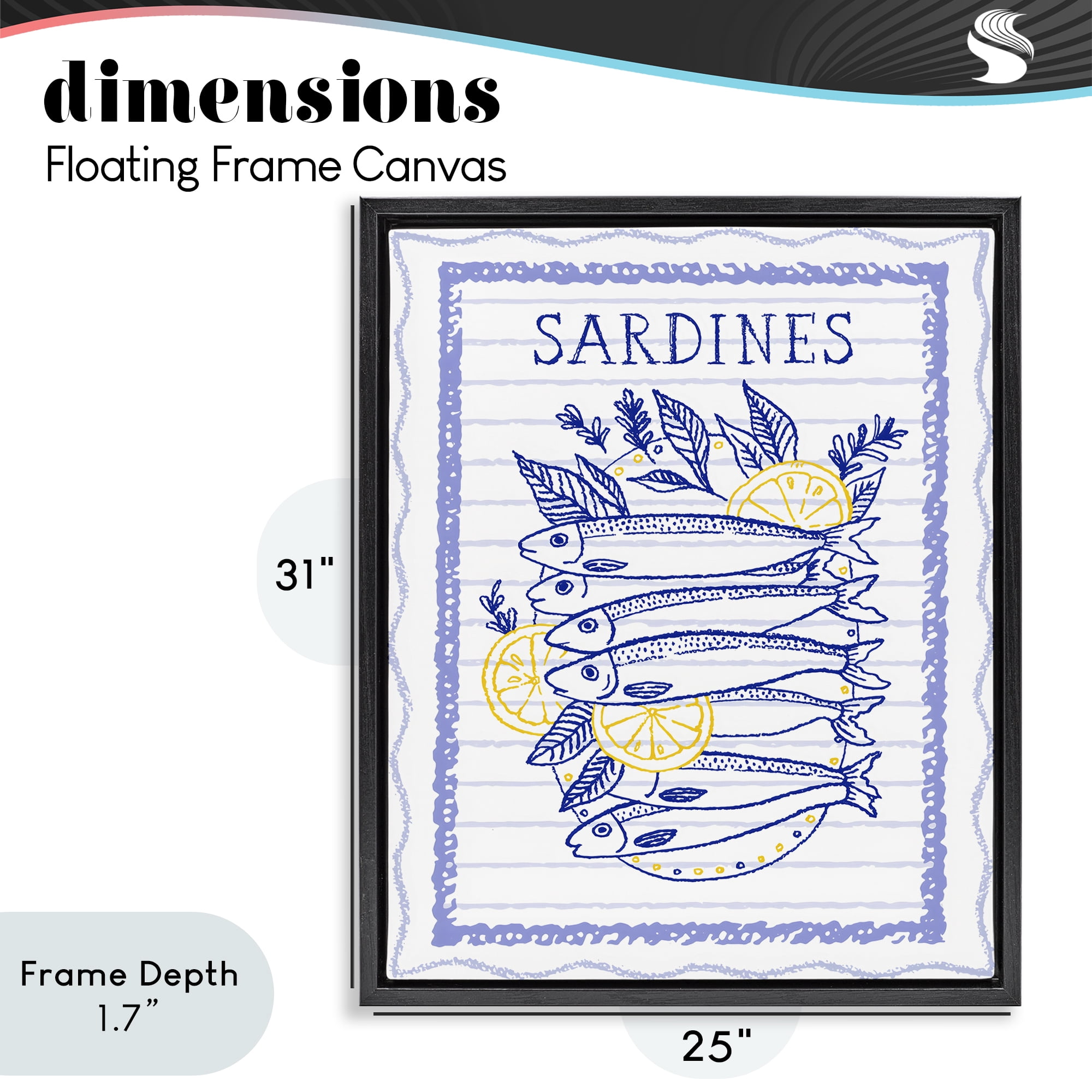 Stupell Industries Sardines Pile with Lemons Black Framed Floater Canvas Wall Art, design by Creative Studio