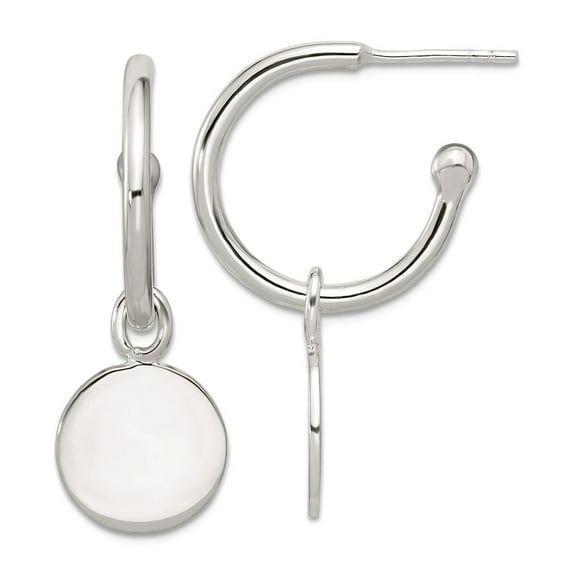 925 Sterling Silver Polished C-hoop Dangle Disc Post Earrings 32.5x11mm Wide 2mm Thick Hoop Earring for Women