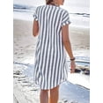thumbnail image 6 of Women'S Casual Short Sleeve Striped Shirt Dress Notched V-Neck Midi Long Beach Dress Navy Blue L, 6 of 7