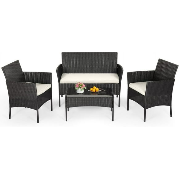 FDW 4-Piece Wicker Patio Furniture Set – Outdoor Rattan Conversation Set with Chairs, Sofa, and Coffee Table – All-Weather Bistro Set for Yard, Backyard, Deck, or Garden