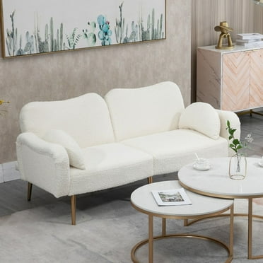 Unbranded 65 inch living room folding sofa teddy fleece white sofa bed