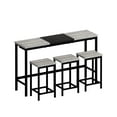 thumbnail image 5 of UHOMEPRO Dining Table Set for 3, Vintage Rectangular Counter Height Bar Table with 3 Stools, 4 Piece Bar Table Set for Kitchen Bar Dining Room Breakfast Nook, Hanging Stool Design, Black + Gray, 5 of 8